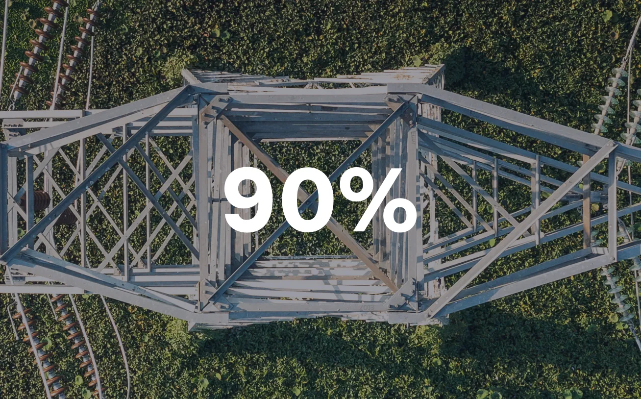 Aerial view of a high powered transmission tower.
